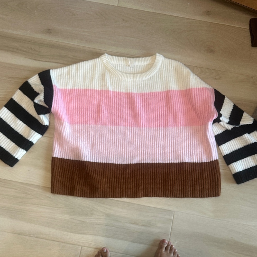 Wishlist Women's Colorblock Sweater in Pink, Brown, and Black